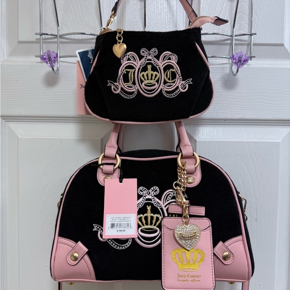 NWT Juicy Couture Juicy Lovers Club Bowler in Black/Pink - Picture 10 of 10